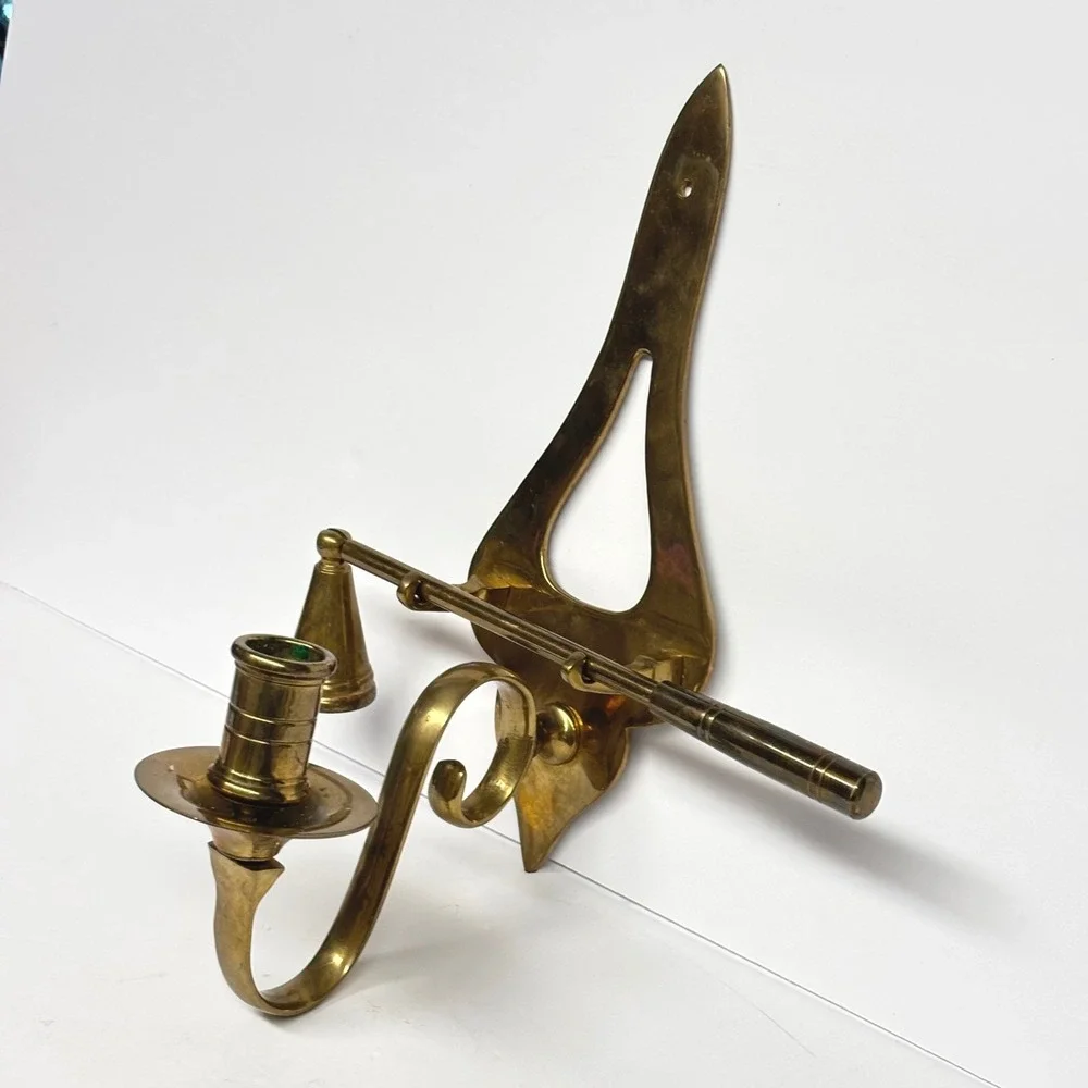 Vintage Brass Wall Mount Candle Holder with Snuffer Colonial Traditional